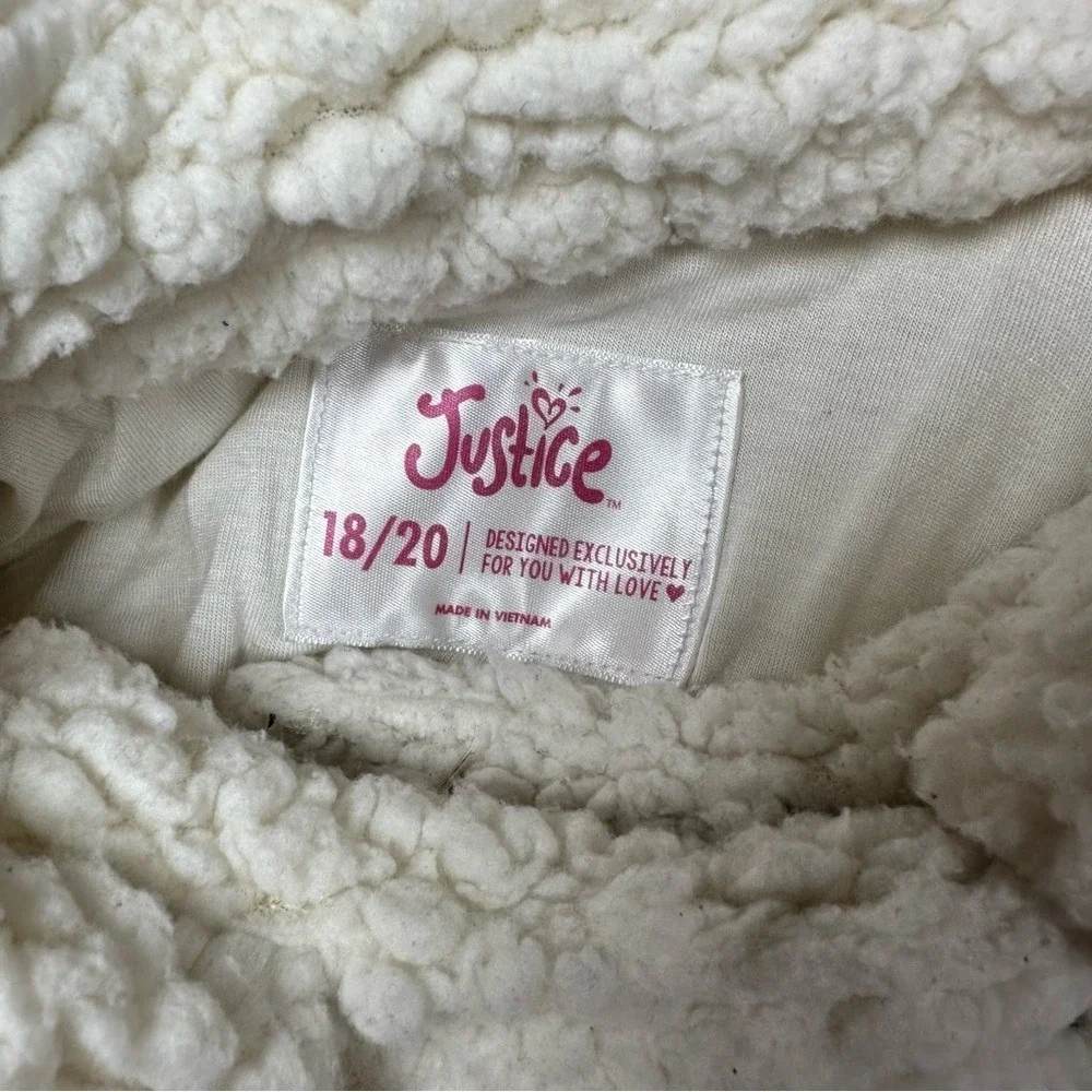 Justice Girls Sherpa Moto Jacket Size 18/20 Cream Teddy Bear Fleece‎ Zip Cozy
